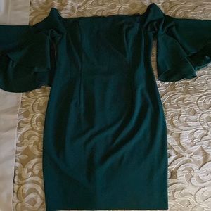 Calvin Klein Crepe Off the Shoulder 3/4 Flutter Bell Sleeve Dress.